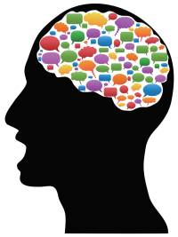 human head with Speech Bubbles in brain-ica compressed
